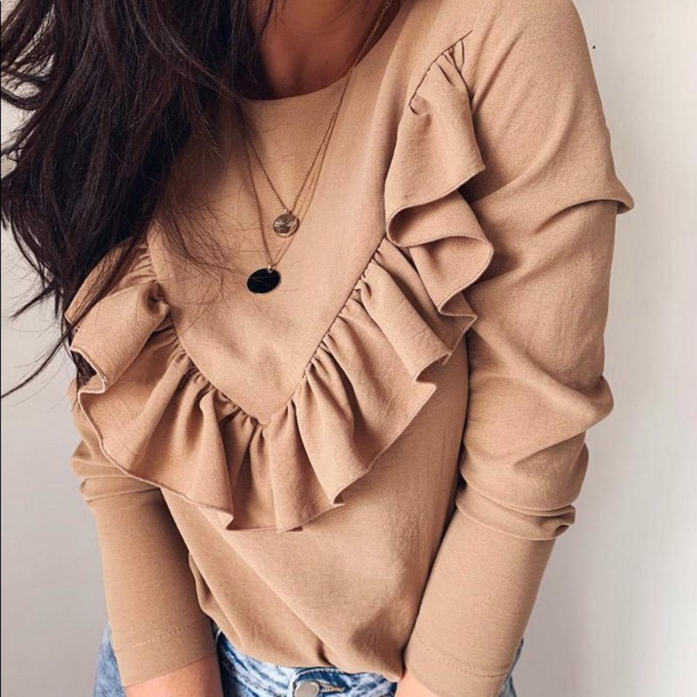 Beige ruffle blouse